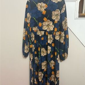 Navy Floral Long Sleeve Maxi Dress